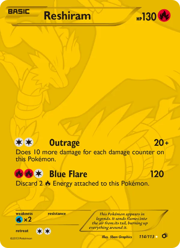 Reshiram card from Legendary Treasures, number 114/113