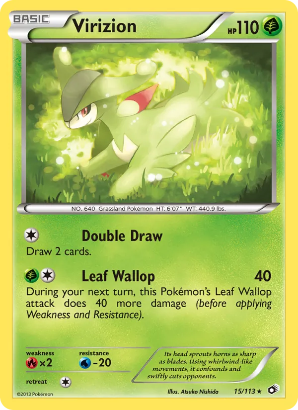 Virizion card from Legendary Treasures, number 15/113
