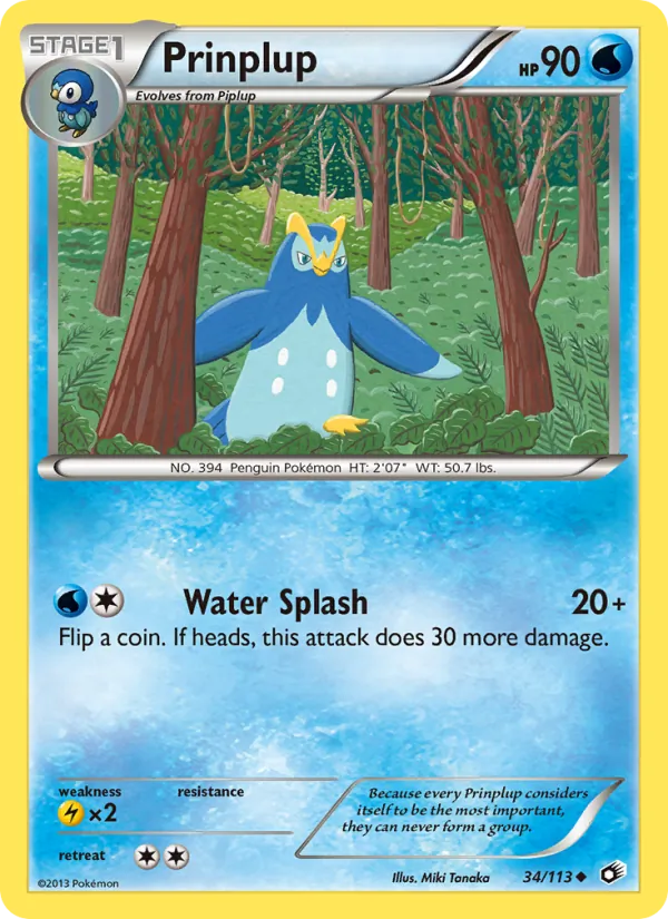Prinplup card from Legendary Treasures, number 34/113