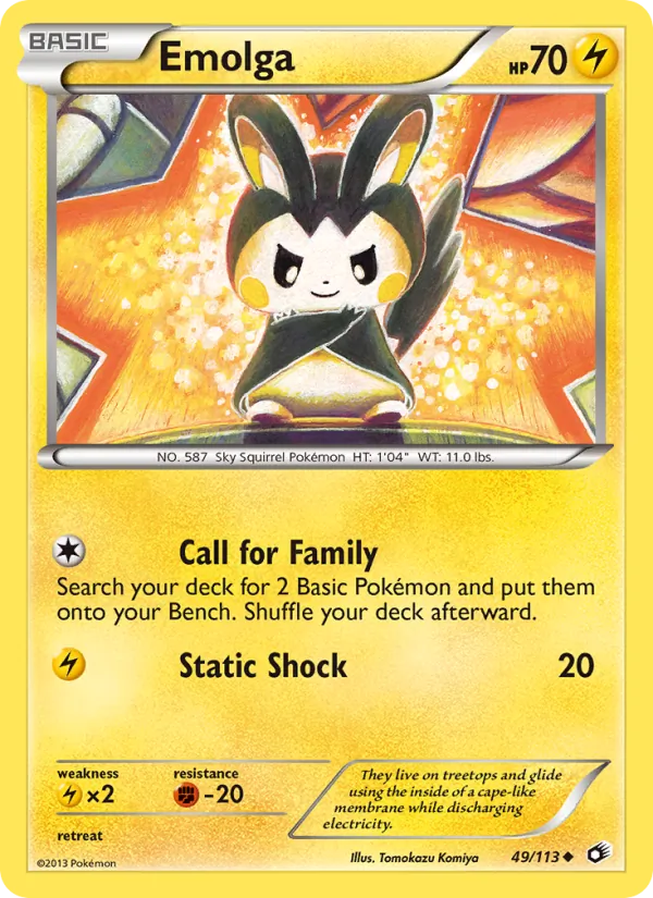 Emolga card from Legendary Treasures, number 49/113