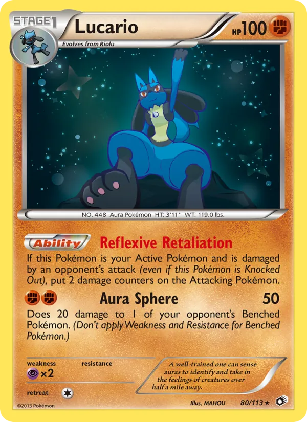 Lucario card from Legendary Treasures, number 80/113