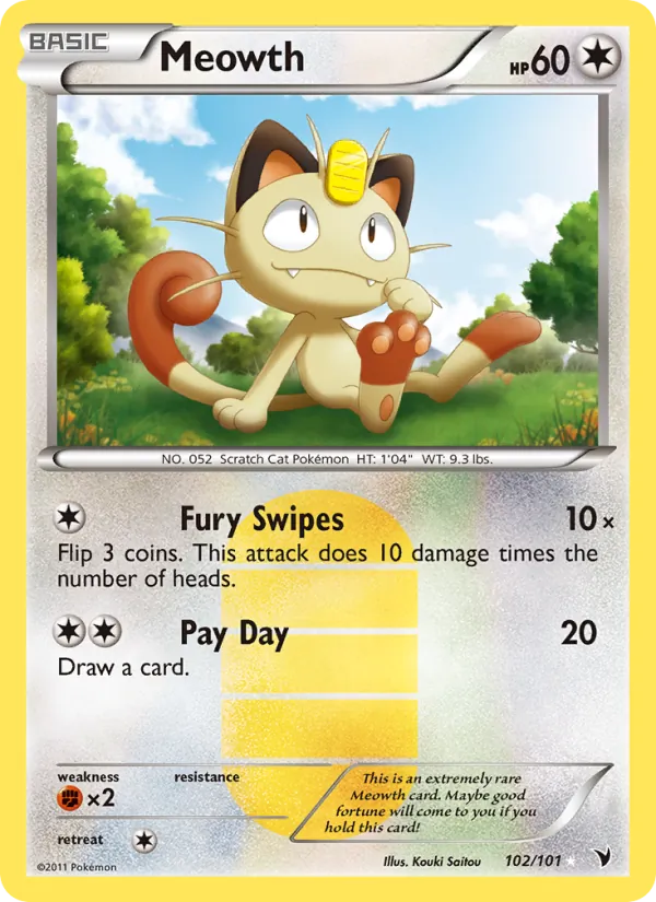 Meowth card from Noble Victories, number 102/101