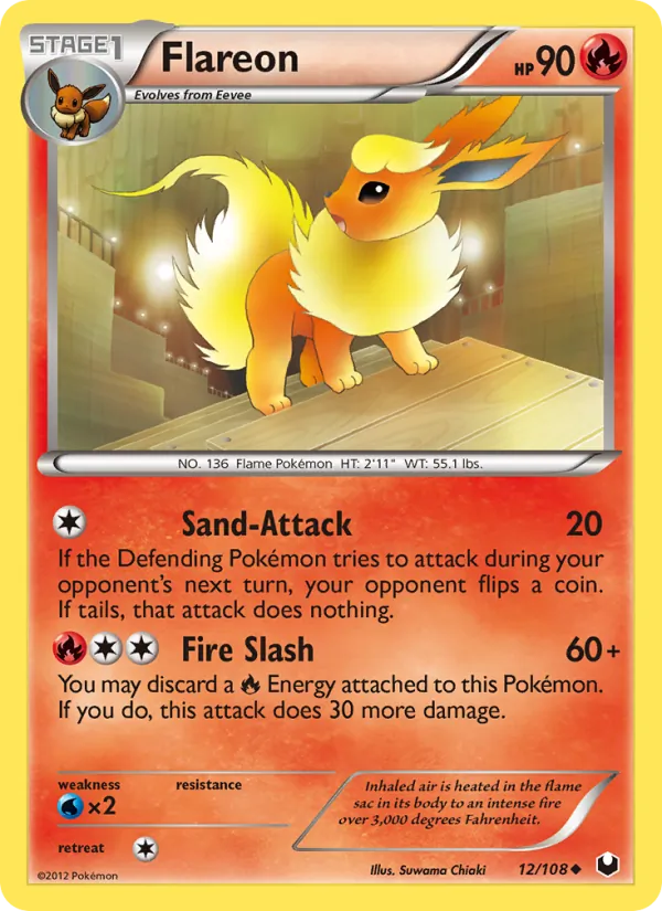 Kartu Flareon dari Dark Explorers, nomor 12/108