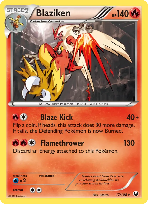 Kartu Blaziken dari Dark Explorers, nomor 17/108