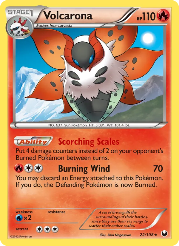 Kartu Volcarona dari Dark Explorers, nomor 22/108