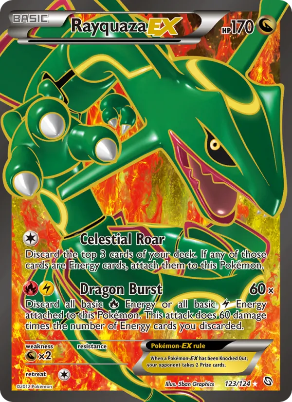 Kartu Rayquaza-EX dari Dragons Exalted, nomor 123/124