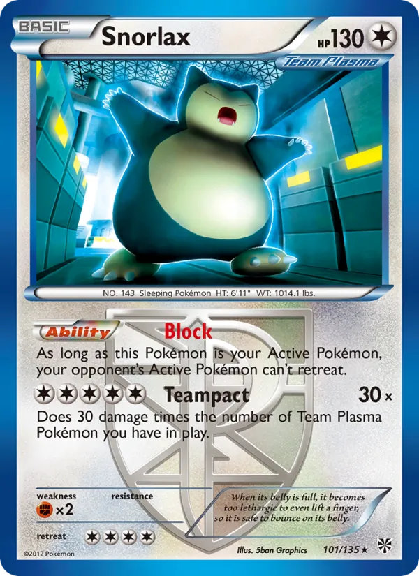 Snorlax card from Plasma Storm, number 101/135