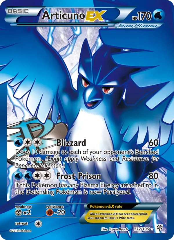 Kartu Articuno-EX dari Plasma Storm, nomor 132/135