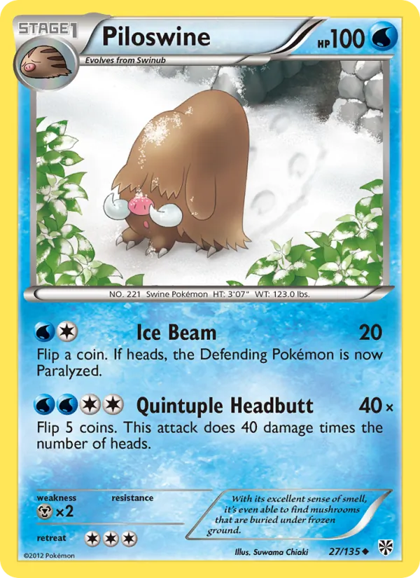 Piloswine card from Plasma Storm, number 27/135