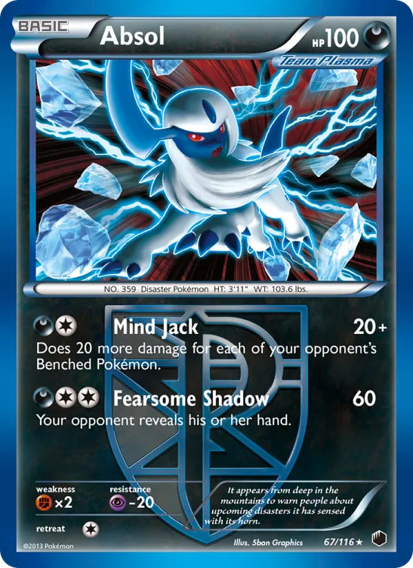 Absol card from Plasma Freeze, number 67/116