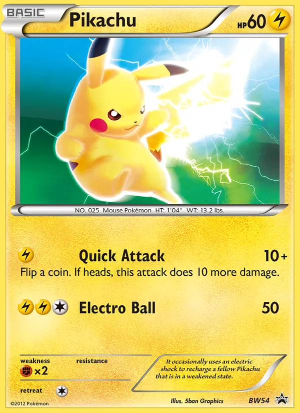 Kaart Pikachu uit BW Black Star Promos, nummer BW54/101