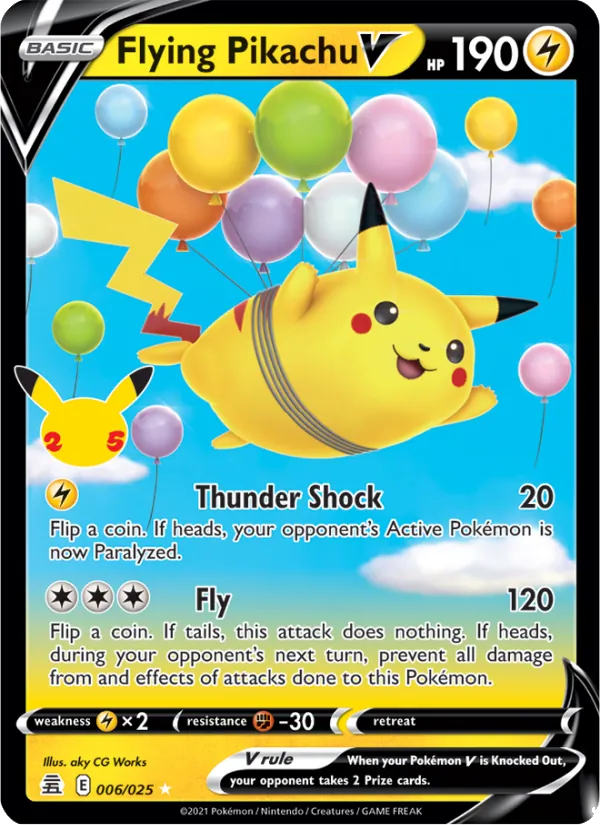 Kartu Flying Pikachu V dari Celebrations, nomor 6/25