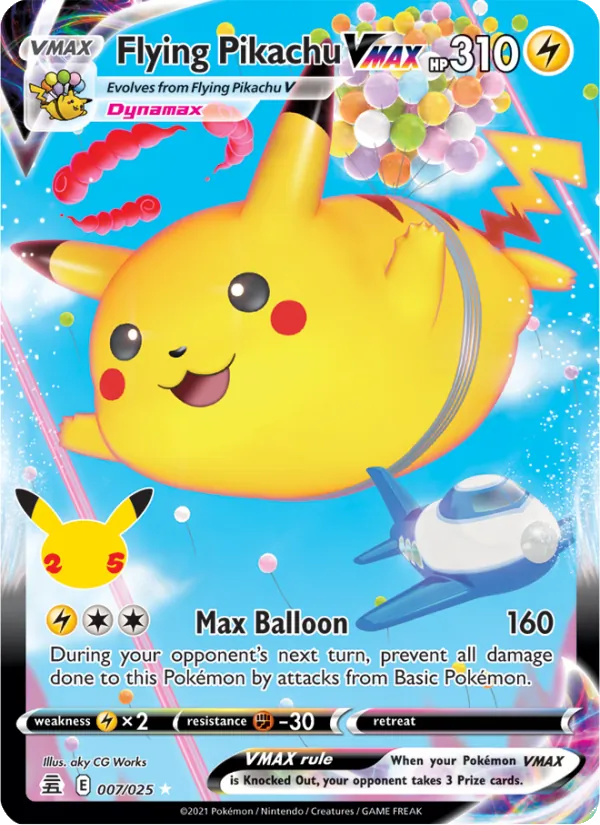 Kaart Flying Pikachu VMAX uit Celebrations, nummer 7/25