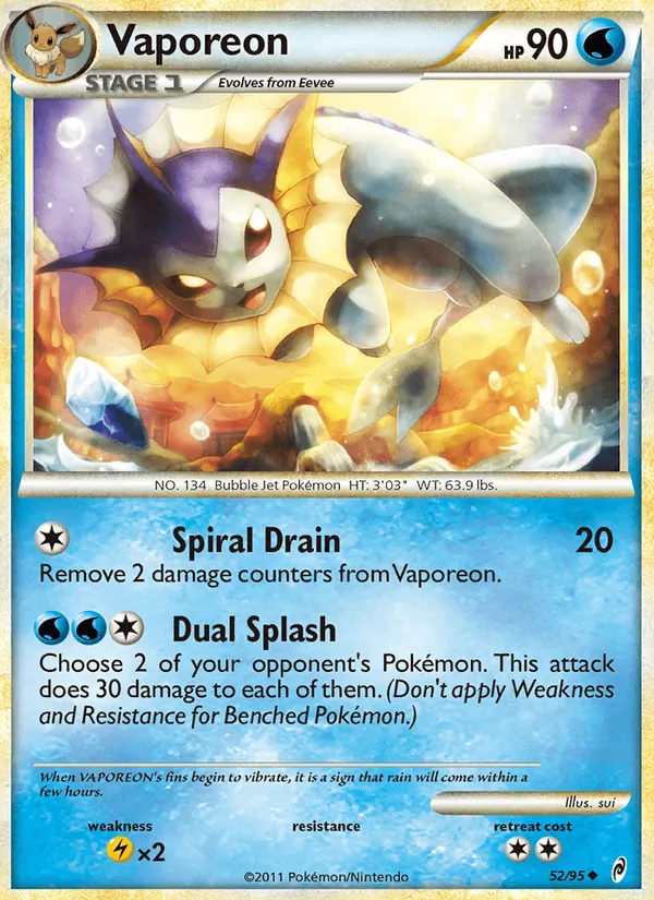 Vaporeon card from Call of Legends, number 52/95