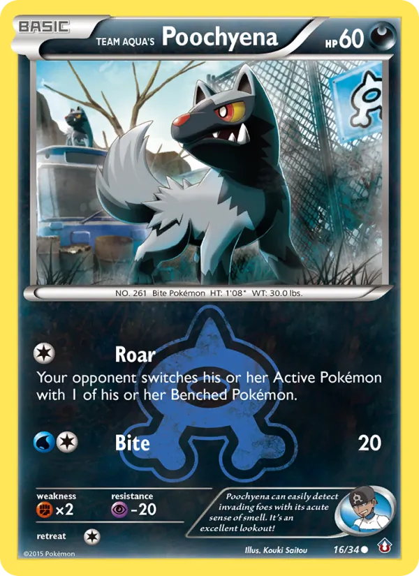 Kaart Team Aqua's Poochyena uit Double Crisis, nummer 16/34