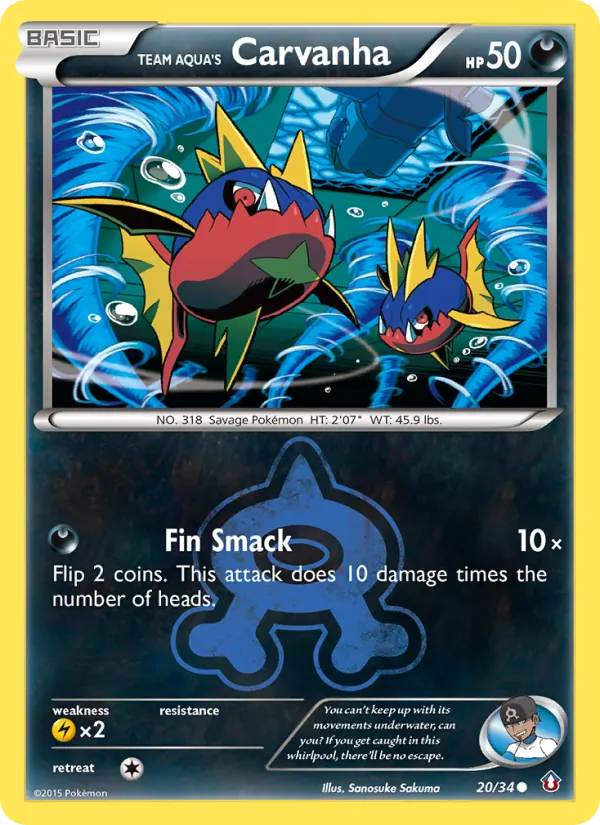 Kartu Team Aqua's Carvanha dari Double Crisis, nomor 20/34