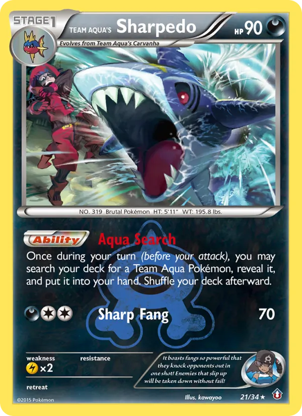 Team Aqua's Sharpedo card from Double Crisis, number 21/34