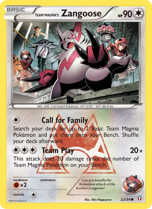 Kaart Team Magma's Zangoose uit Double Crisis, nummer 22/34
