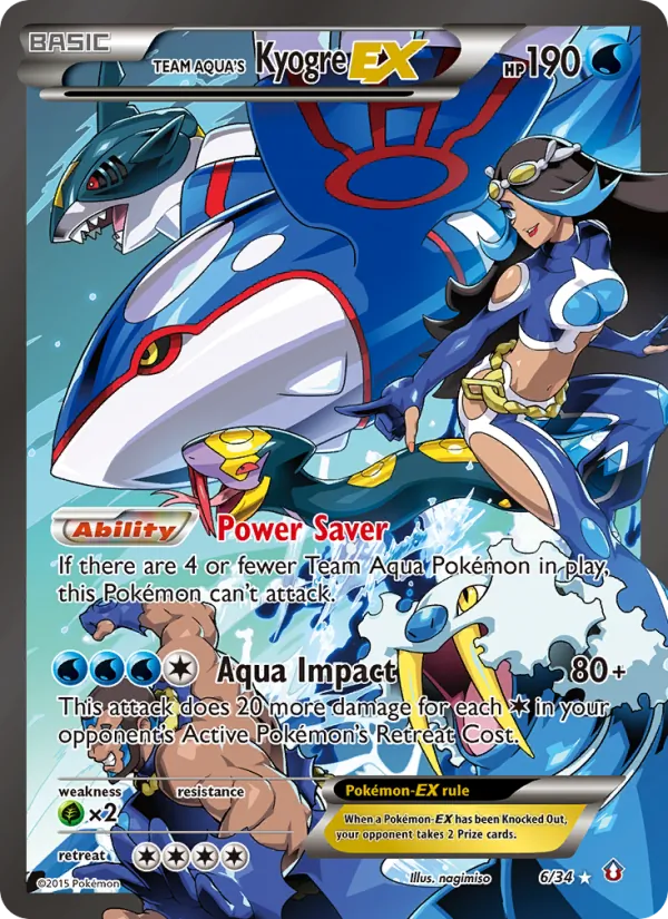 Team Aqua's Kyogre EX card from Double Crisis, number 6/34