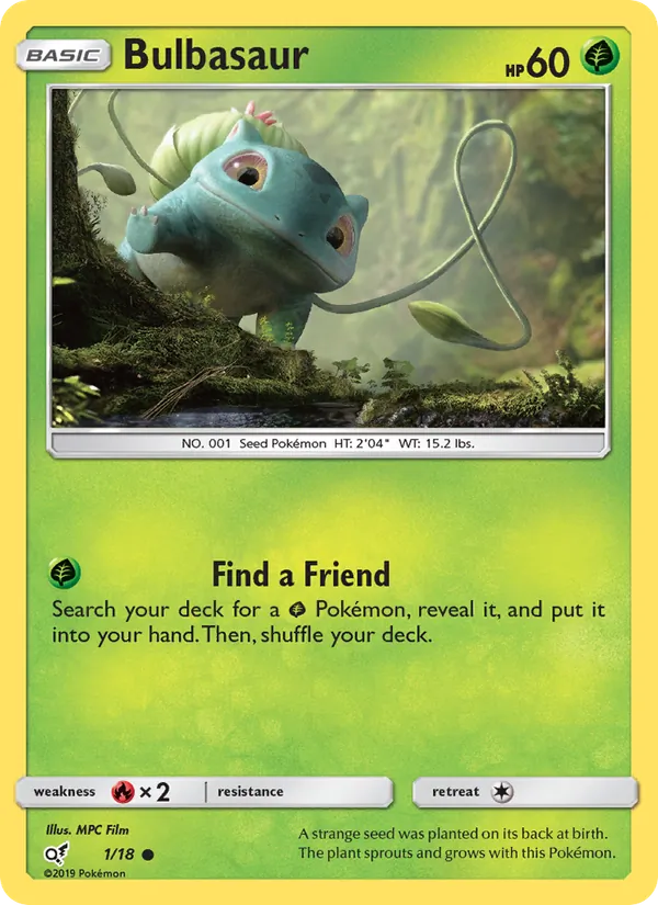 Kaart Bulbasaur uit Detective Pikachu, nummer 1/18