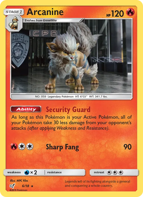 Kaart Arcanine uit Detective Pikachu, nummer 6/18