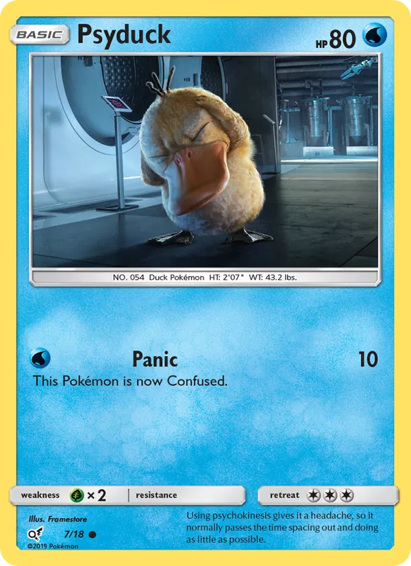 Kartu Psyduck dari Detective Pikachu, nomor 7/18