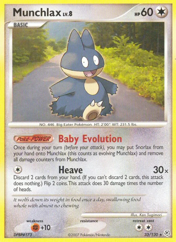 Carta Munchlax de la expansión Diamond & Pearl, número 33/130