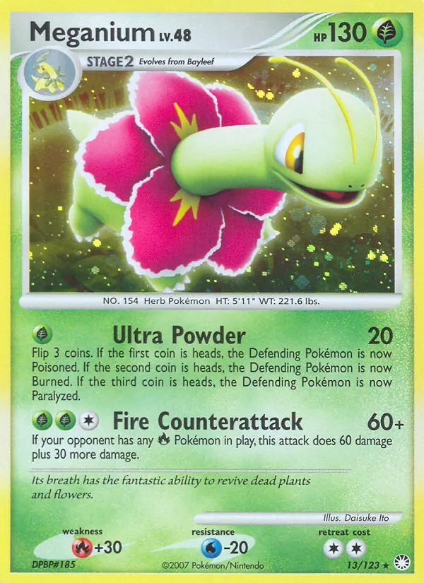 Meganium card from Mysterious Treasures, number 13/123