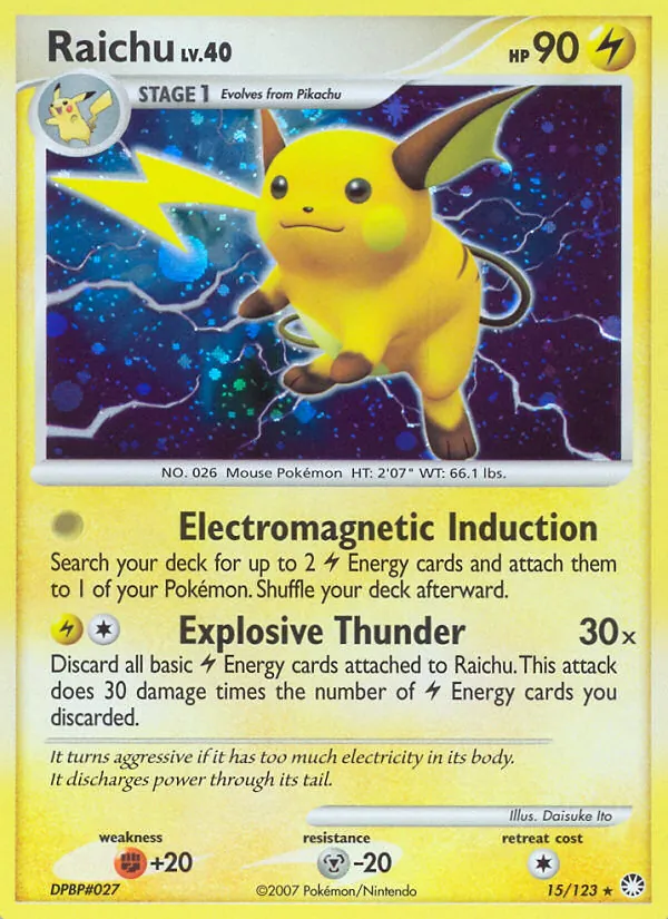 Raichu card from Mysterious Treasures, number 15/123