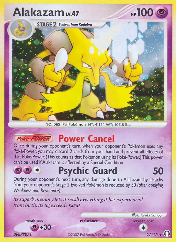 Alakazam card from Mysterious Treasures, number 2/123