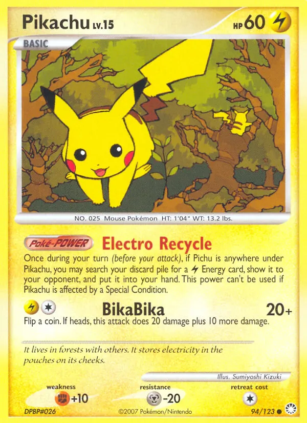 Pikachu card from Mysterious Treasures, number 94/123