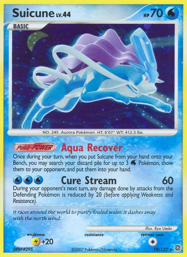 Suicune card from Secret Wonders, number 19/132