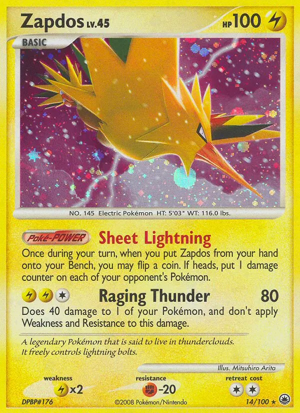 Zapdos card from Majestic Dawn, number 14/100