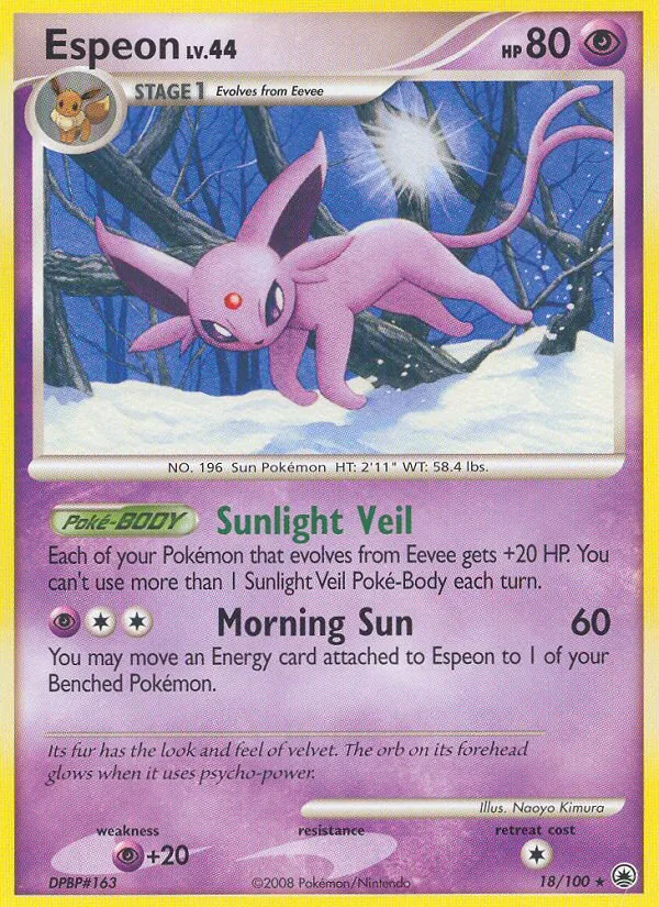 Espeon card from Majestic Dawn, number 18/100