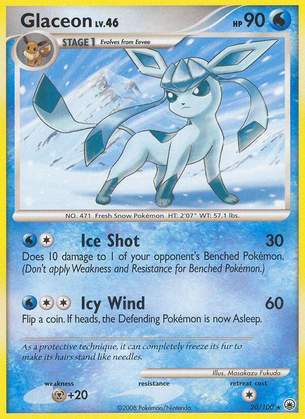 Glaceon card from Majestic Dawn, number 20/100