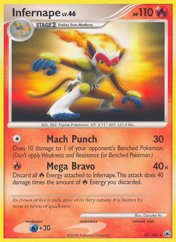 Infernape card from Majestic Dawn, number 22/100