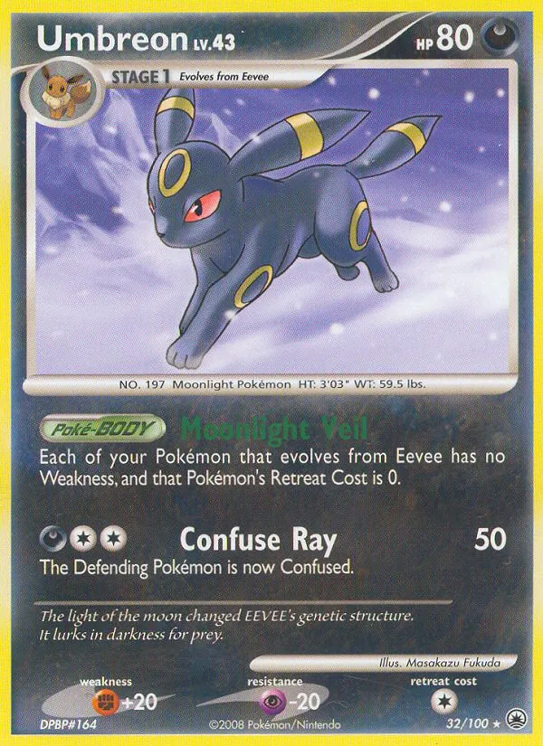 Umbreon card from Majestic Dawn, number 32/100