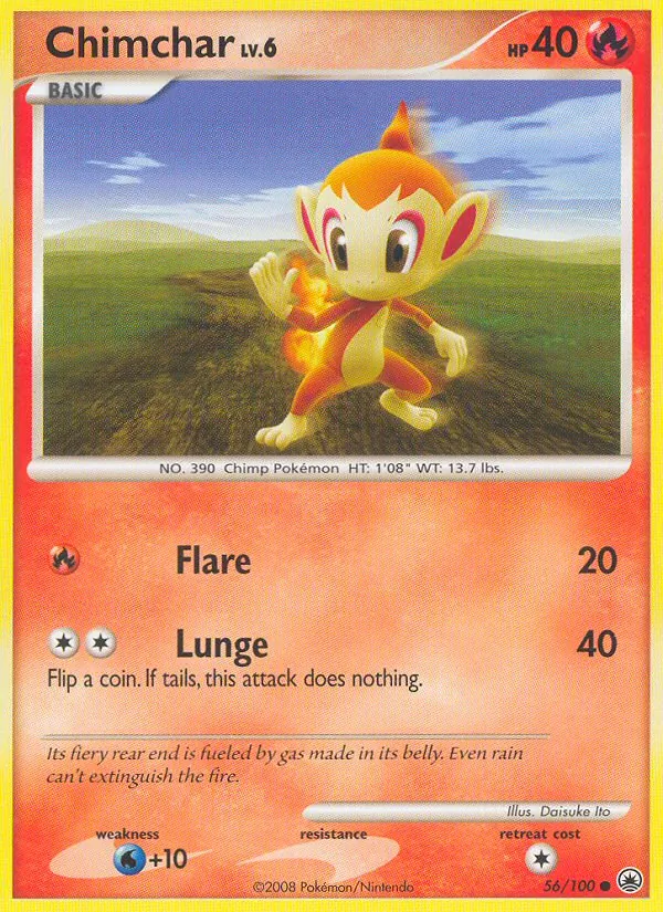 Chimchar card from Majestic Dawn, number 56/100