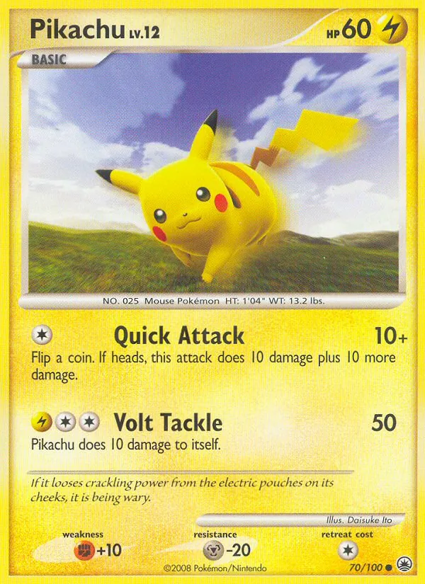 Pikachu card from Majestic Dawn, number 70/100