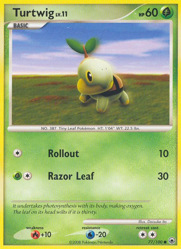 Turtwig card from Majestic Dawn, number 77/100