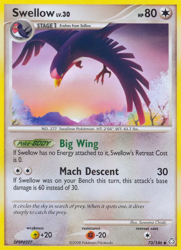 Swellow card from Legends Awakened, number 73/146