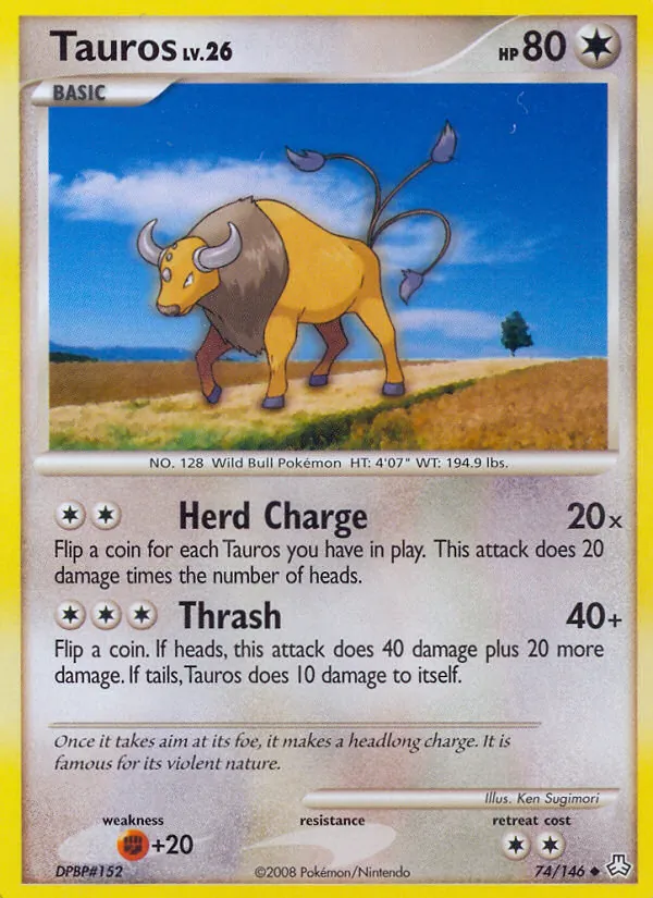 Tauros card from Legends Awakened, number 74/146