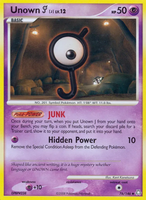 Unown J card from Legends Awakened, number 76/146