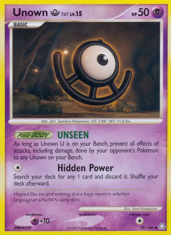 Unown U card from Legends Awakened, number 78/146