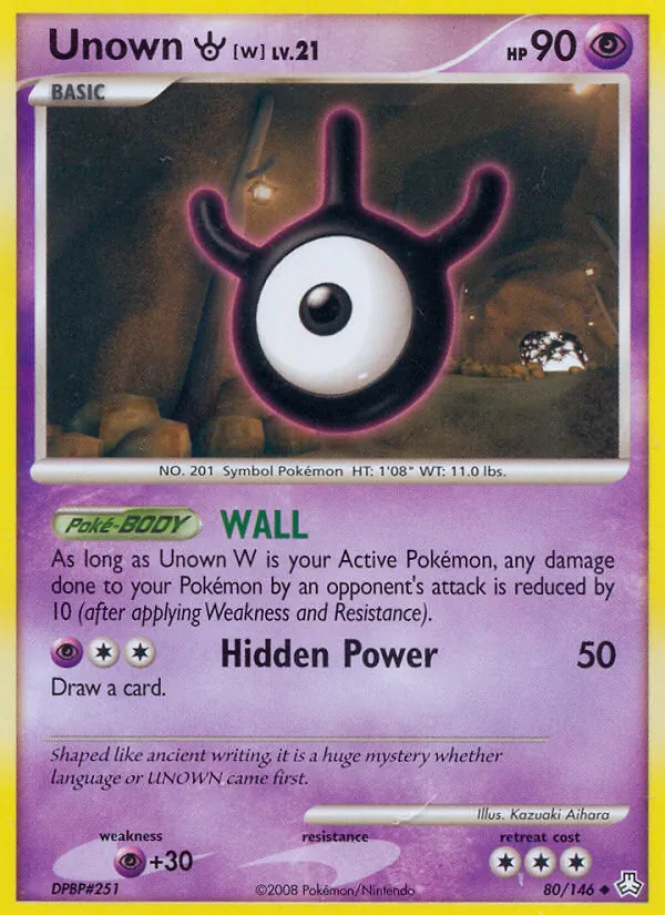 Unown W card from Legends Awakened, number 80/146