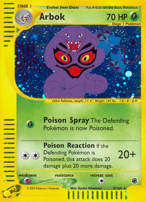 Carta Arbok dell'espansione Expedition Base Set, numero 3/165