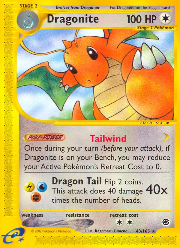 Kartu Dragonite dari Expedition Base Set, nomor 43/165