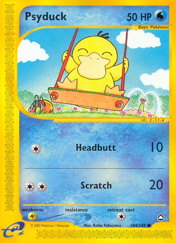 Psyduck card from Aquapolis, number 104/147