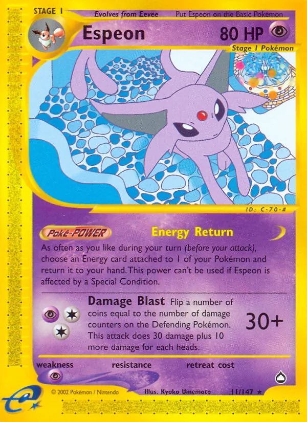 Espeon card from Aquapolis, number 11/147
