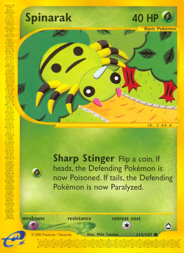 Spinarak card from Aquapolis, number 111/147